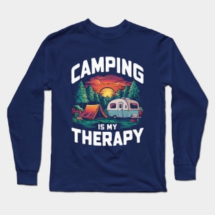 Camping is My Therapy, Retro Camper Long Sleeve T-Shirt